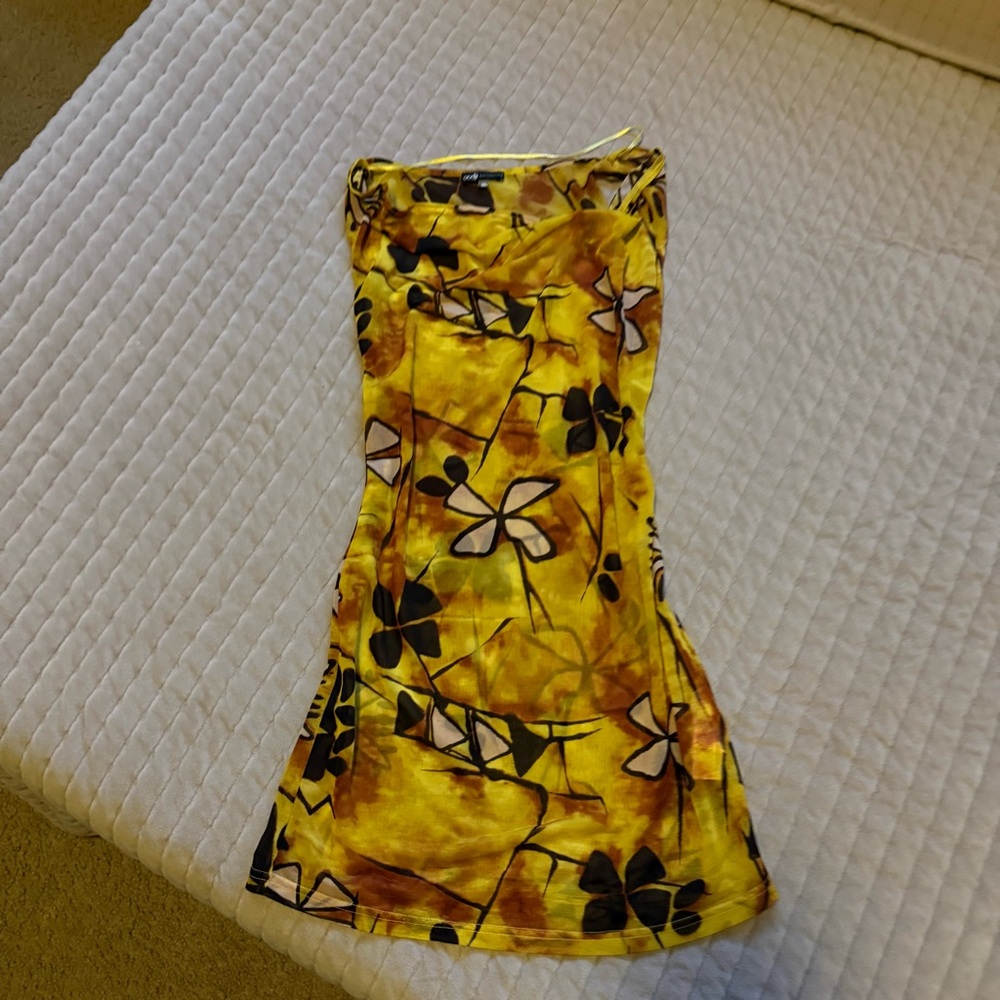 Floral Yellow Strapless Dress